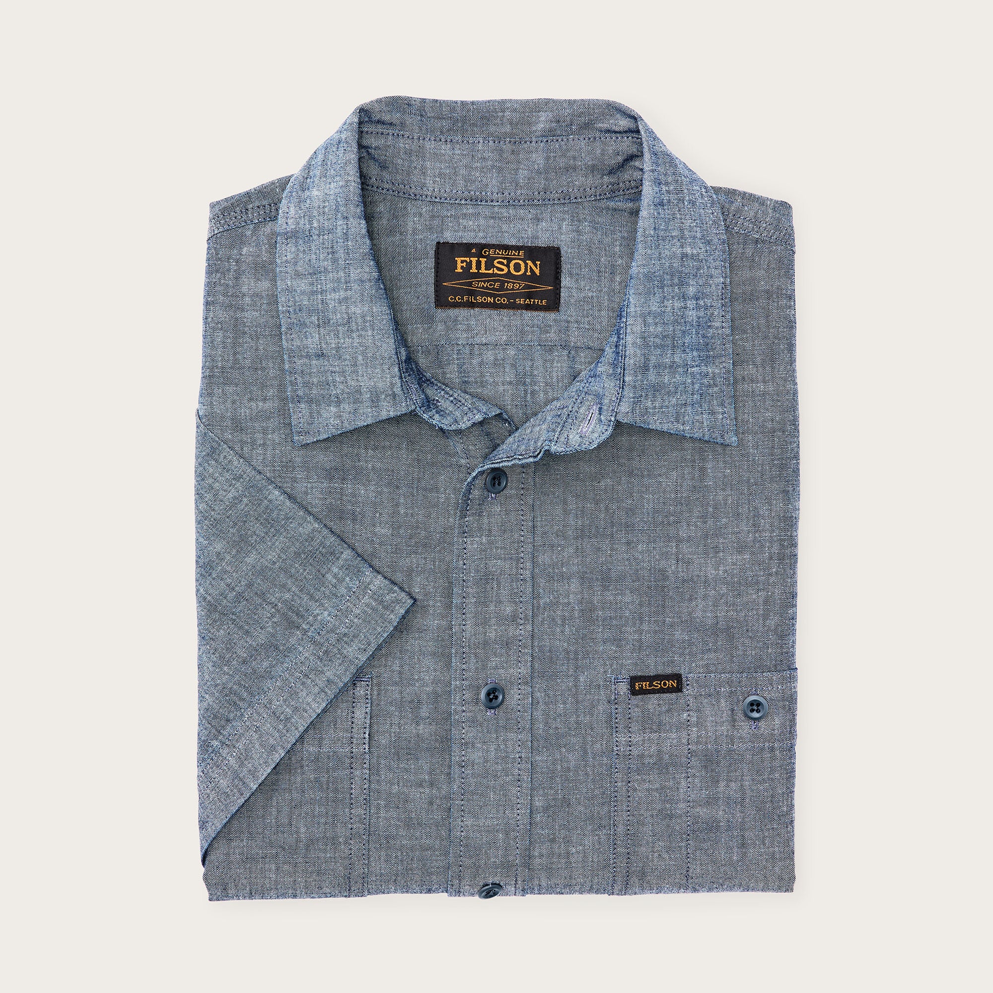 SHORT SLEEVE EMBROIDERED CHAMBRAY SHIRT - Image 3