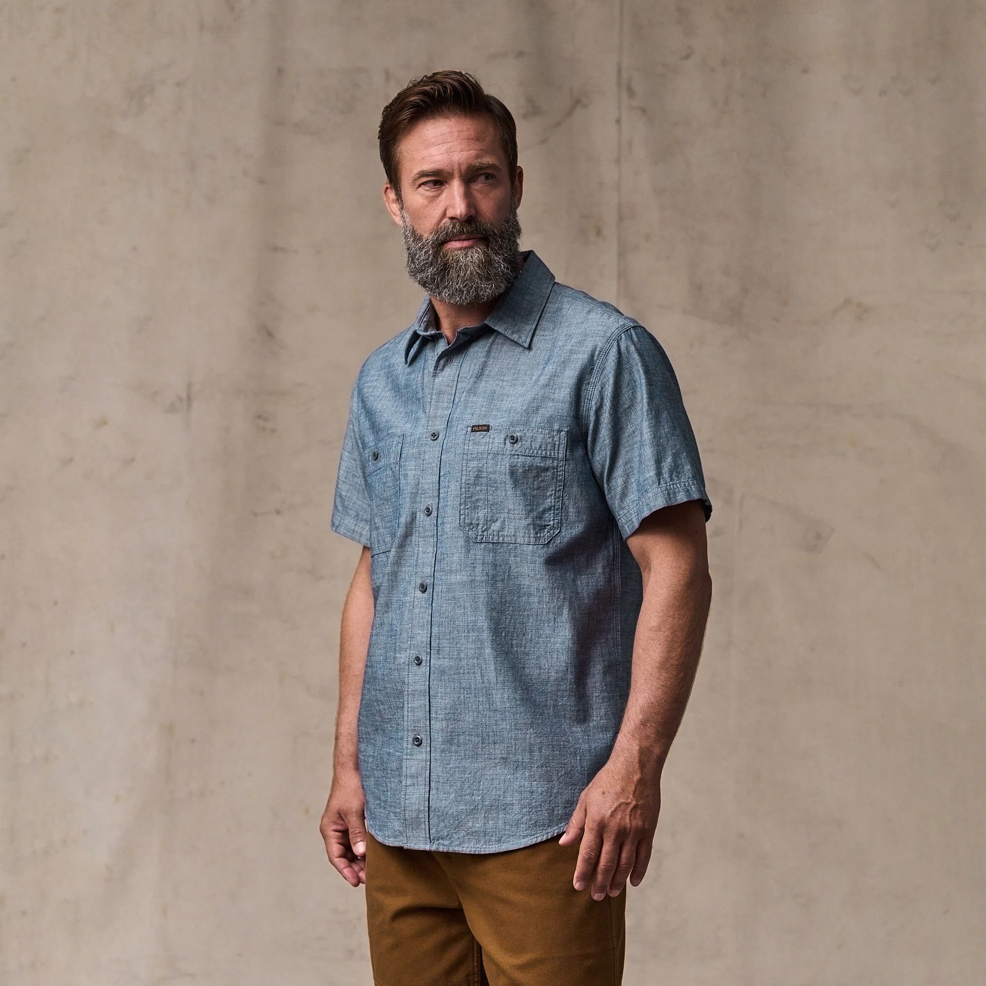 SHORT SLEEVE EMBROIDERED CHAMBRAY SHIRT - Image 8