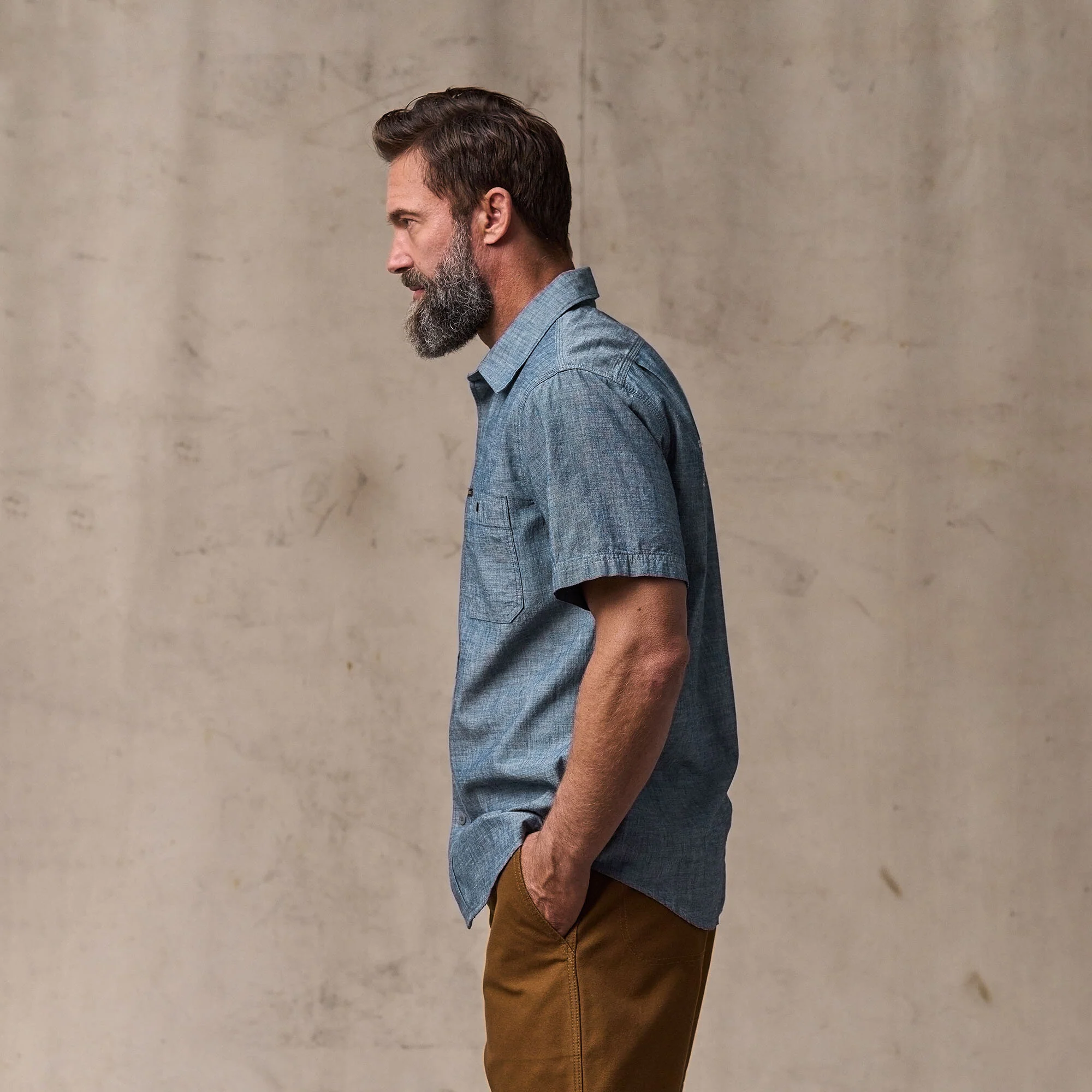 SHORT SLEEVE EMBROIDERED CHAMBRAY SHIRT - Image 9