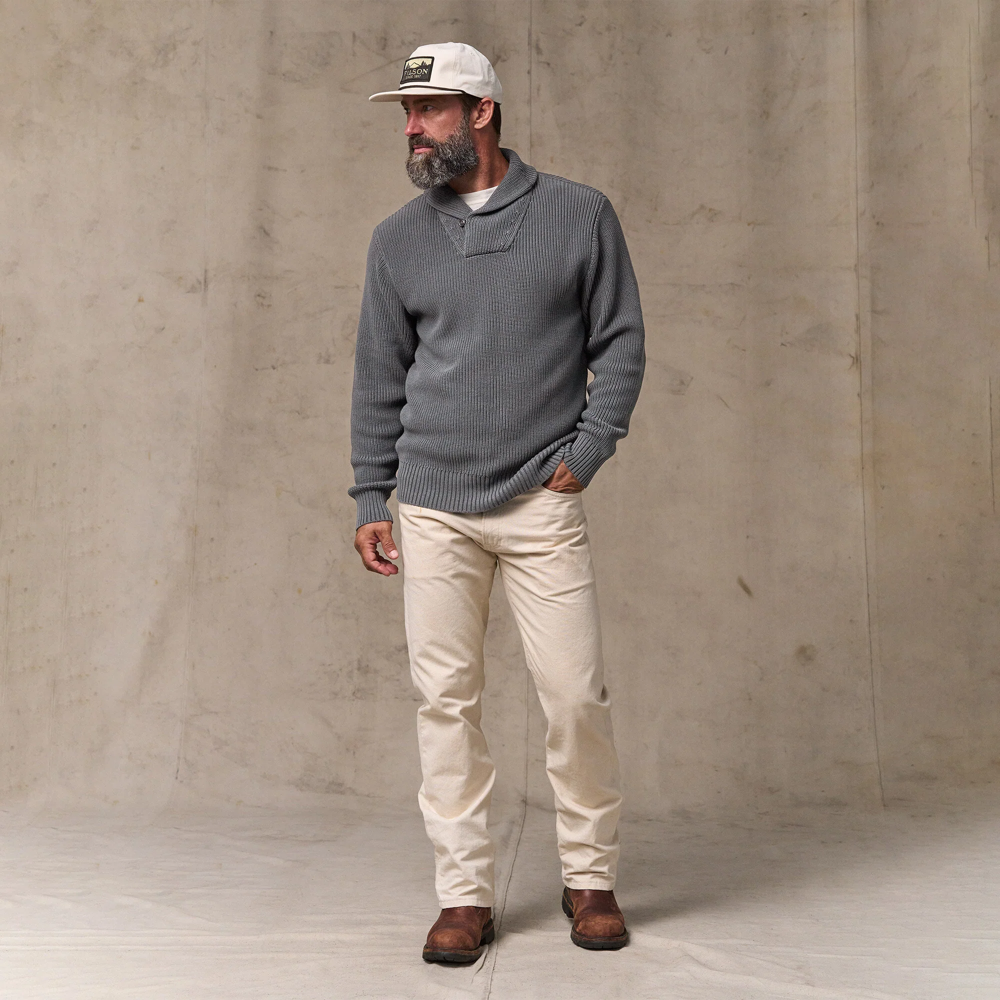 VINTAGE COTTON SHAWL NECK SWEATER - Image 4