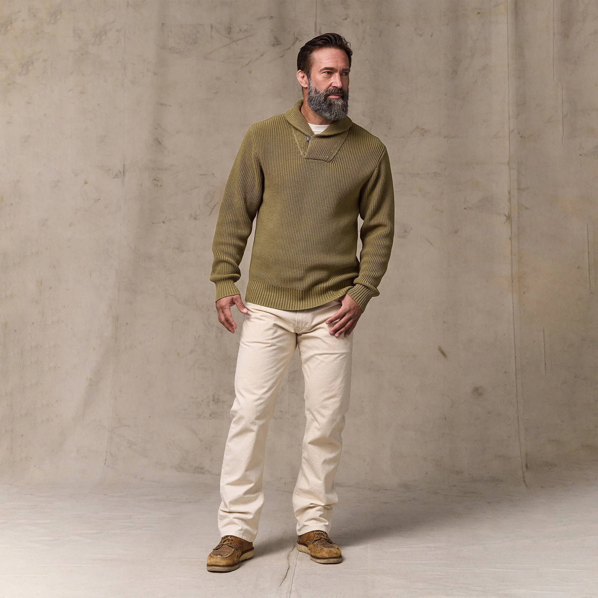 VINTAGE COTTON SHAWL NECK SWEATER - Image 4