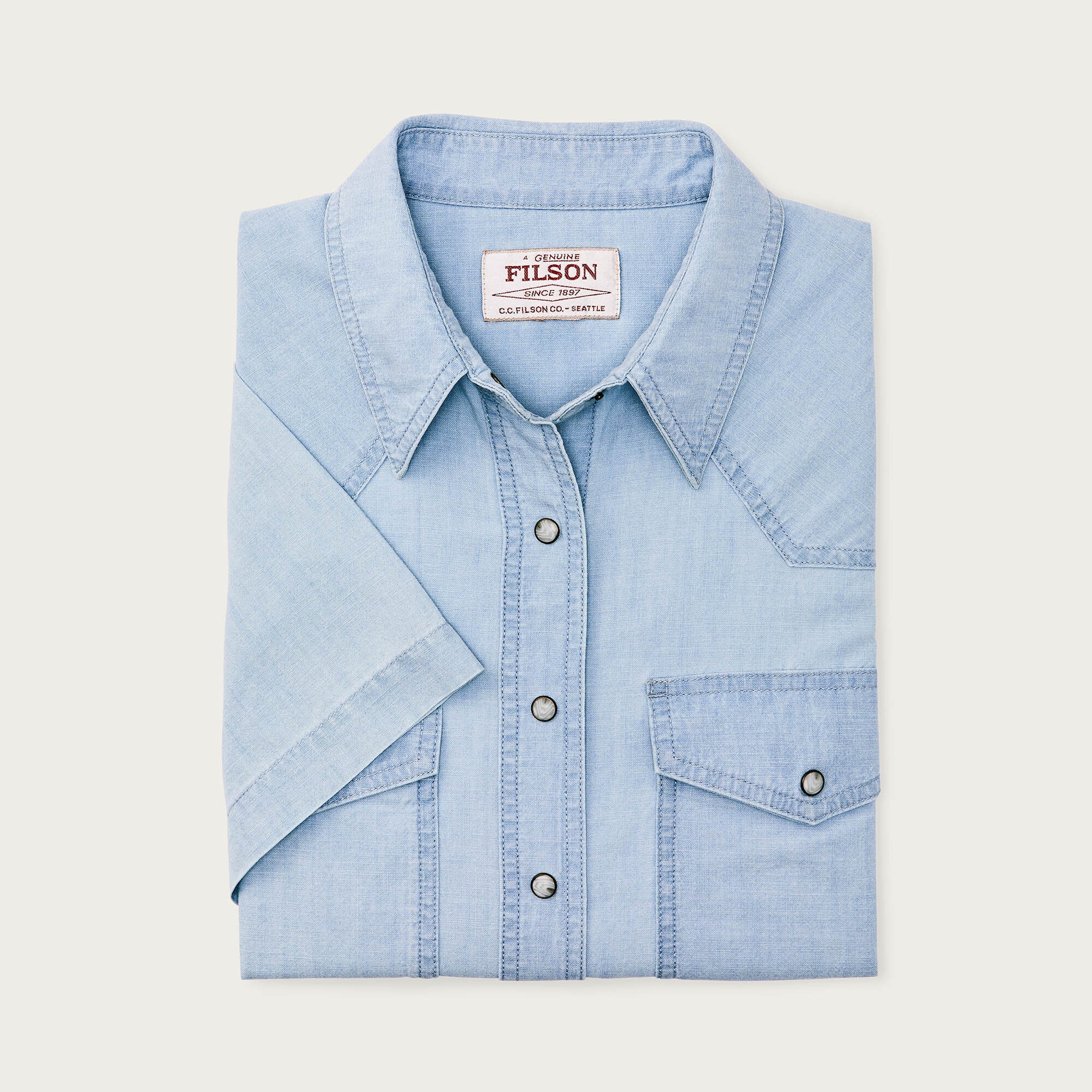 WOMEN'S SHORT SLEEVE CHAMBRAY WESTERN SHIRT - Image 3