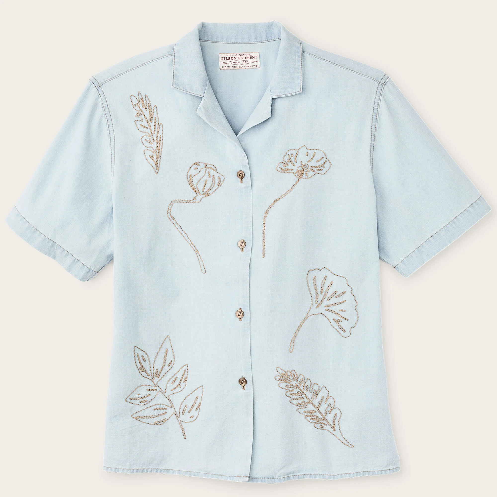 WOMEN’S SHORT SLEEVE EMBROIDERED CAMP SHIRT