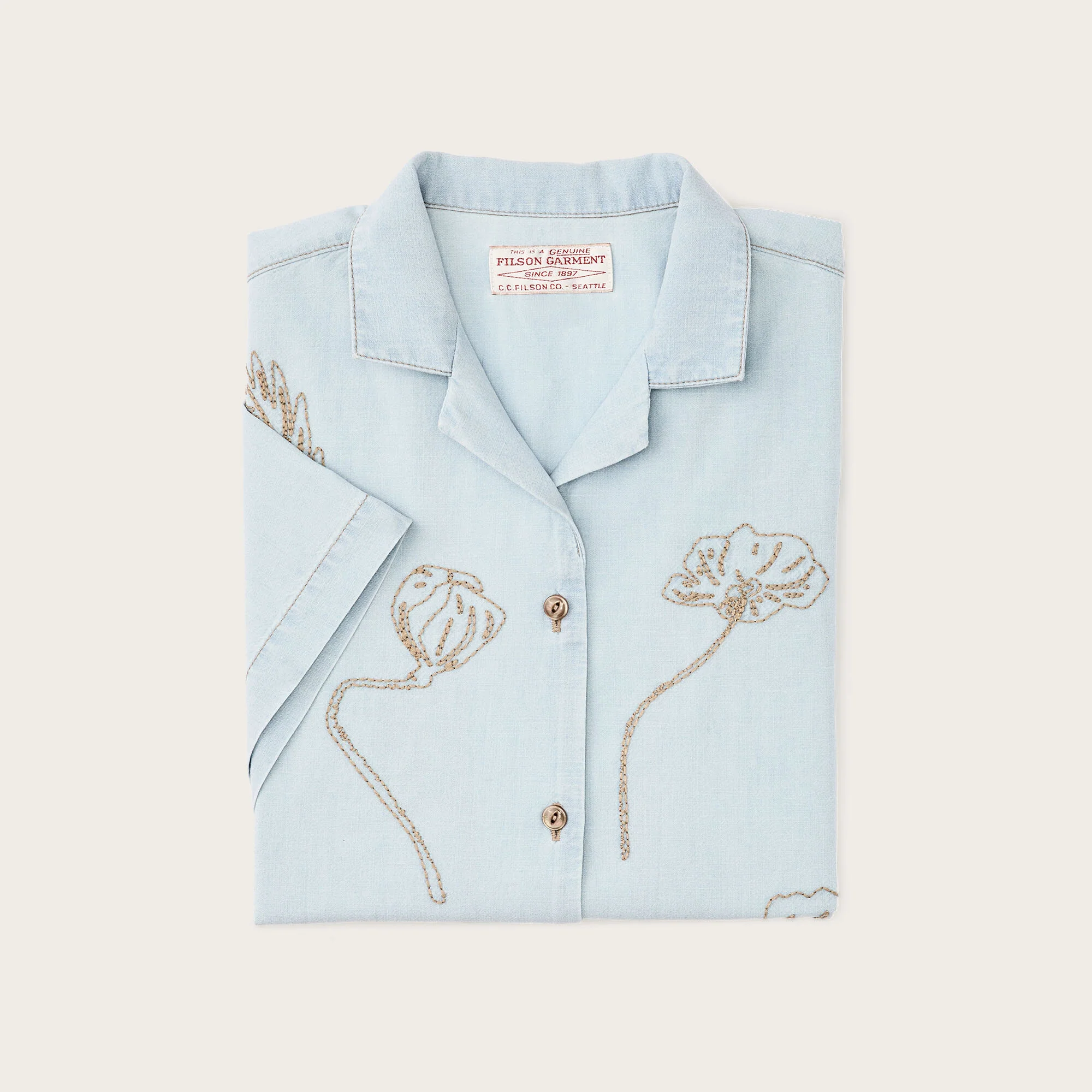 WOMEN’S SHORT SLEEVE EMBROIDERED CAMP SHIRT - Image 3